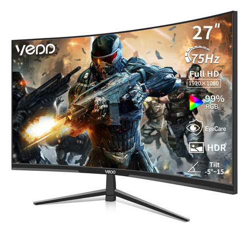 Vedd® 27'' Monitor Gamer Curvo Para Pc Full Hd Sin Marco