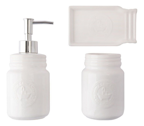 Kit Banheiro Lavabo Acessórios De Luxo Cerâmica Branco 3 Peç