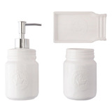 Kit Banheiro Lavabo Acessórios De Luxo Cerâmica Branco 3 Peç