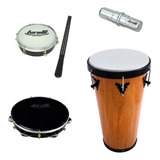 Kit Samba Timba + Tamborim + Pandeiro Pele Preta + Ganzá