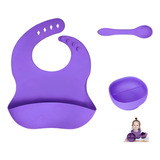 Kit Alimentación Bebe Niño En Silicona Plato Babero Cuchara