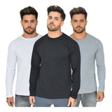 3 Camisa Gola Careca Blusa Slim Segunda Pele Manga Comprida