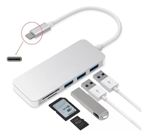 Adaptador Type C Tipo C 3 X Usb 3.0, Tf, Micro Sd 5en1