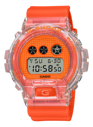 Reloj Pulsera Casio Vintage Dw-6900gl-4dr, Digital, Para Hombre, Fondo Naranja, Con Correa De Resina Color Naranja, Bisel Color Naranja Y Hebilla Doble