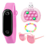 Kit Relógio Infantil Hello Urso + Pop It + Pulseira + Óculos