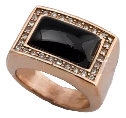 Anillo Unisex Acero Rose Cardinal Piedra Negra Para Regalo