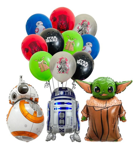 Pack 15 Globos Star Wars 3 Metalizado Yoda Bb8 R2d2 12 Látex