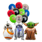 Pack 15 Globos Star Wars 3 Metalizado Yoda Bb8 R2d2 12 Látex