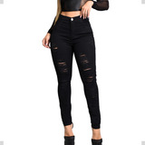 Calça Jeans Feminina Preta Skinny Rasgada Destroyed