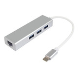 Convertidor Adaptador Pc Usb Tipo C Hub 4 En 1 Rj45 Usb 2.0