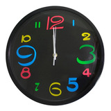 Relógio De Parede Decorativo Colorido Sala Escritório 31cm Cor Da Estrutura Preto Cor Do Fundo Preto