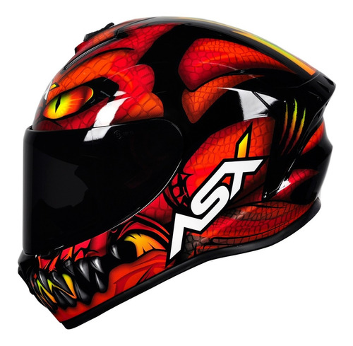 Capacete Asx Draken Raptor Serpente Cobra Dragão Vermelho