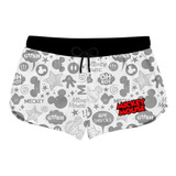 Short Praia Feminino Mickey Sketch Mouse Whte Casual Ref0228