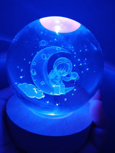 Luminária De Mesa Bola Cristal 3d  Led Colorido Premium