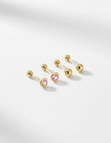 Aretes Broquel Oro Sólido 10k Bebé Niña Piercing 2 Pares 001