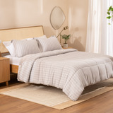 Acolchado 2 Plazas Queen Size Reversible Rayas Flannel 