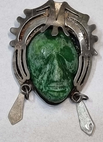 Antiguo Prendedor Plata 925 Piedra Mexicano Mascara Calavera