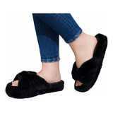 Pantuflas Cruzadas Negro Dama Calentitas Peluche 