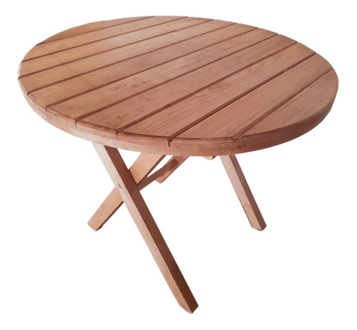 Mesa Para Jardin Redonda Plegable De Madera R120