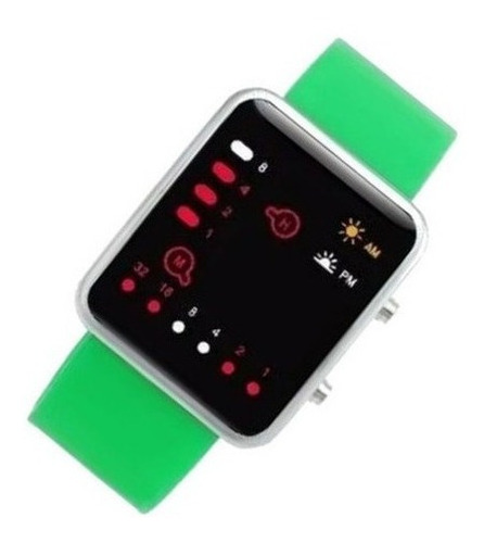 Reloj Binario De Leds Color Verde Producto De Moda Geek