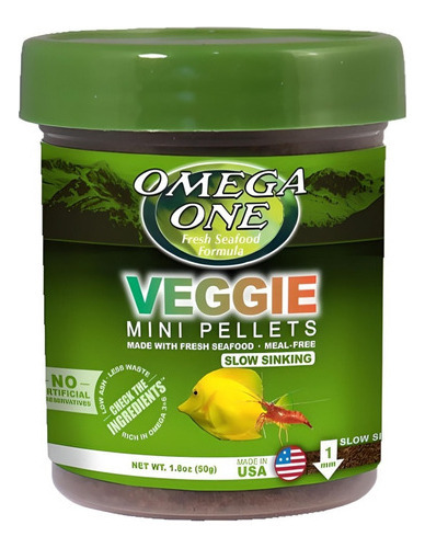 Omega One Veggie Kelp Mini Pellets Slow Sinking 50g Alimento Para Peces Granulo Pequeño 1mm Lento Hundimiento A Base De Salmón Algas Espirulina