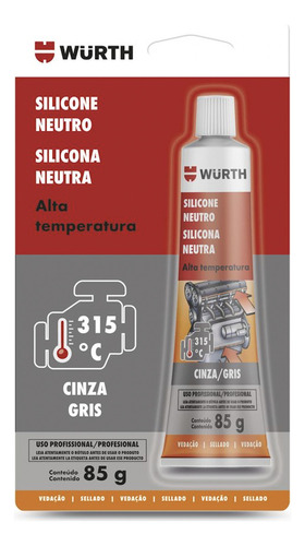 Silicone Neutro Alta Temperatura Pro Cinza 85g Wurth