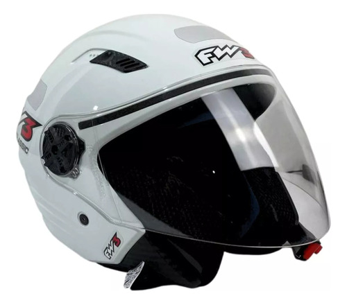 Capacete Fw3 Aberto X Open Classic Branco Preto Motoboy 