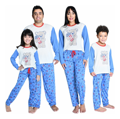 Kit 3 Pijama Familia Inverno Pai Mãe Mais Filho Ou Filha
