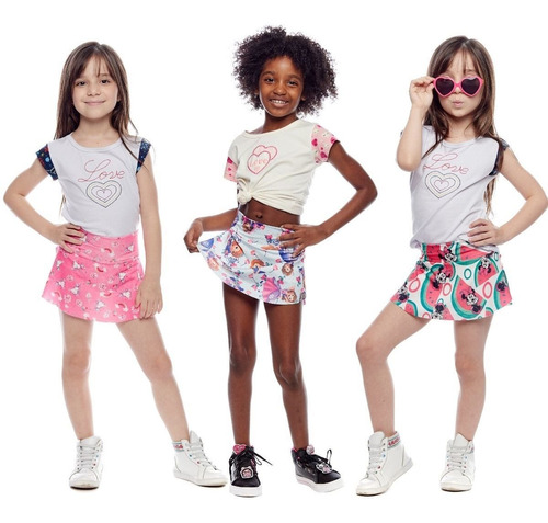 Kit 3 Shorts Saia Diva Infantil Calor Meninas Luxo Princesa