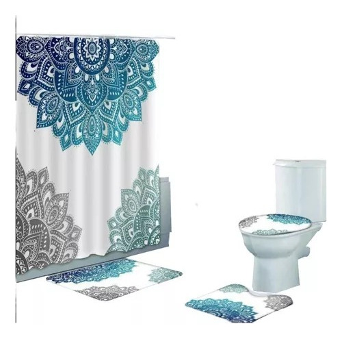 Juego De Baño Set 4 Piezas Cortina, Tapa Y 2 Alfombras 