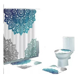 Juego De Baño Set 4 Piezas Cortina, Tapa Y 2 Alfombras 