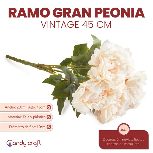 Ramo Vintage Gran Peonia 45cm Artificial Calidad Deco