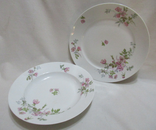 Antiguo Plato Playo Y Hondo Limoges France Flores Rosadas