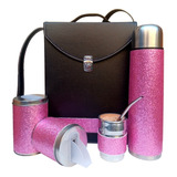 Set Matero Cartera Completo Rosa Doble Manija Termo De 1 Litro De Acero Inoxidable Yerbera Azucarera Mata Bombilla Mujer