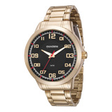 Relógio Mondaine Dourado Masculino Marcadores C/iluminator Cor Do Fundo Preto