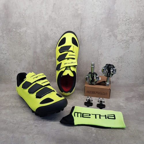 Zapatilla Ciclismo Mtb Metha Cross + Pedales + Medias Regalo