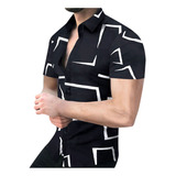 Camiseta D Para Hombre Con Estampado De Botones Y Solapa, Ca