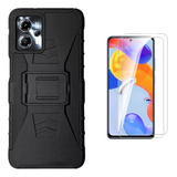 2 Micas + 1 Funda Uso Rudo + Clip Para Motorola G53 Negro