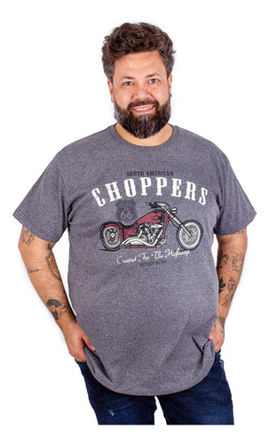 Camiseta Masculina Plus Size Moto Choppers Grafite