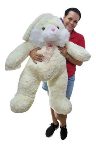 Conejo De Peluche Gigante 90cm Con Moño Color Beige