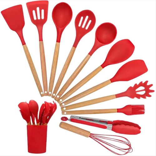 Kit 12 Utensílios De Cozinha Silicone Pegador Batedor Ovos  