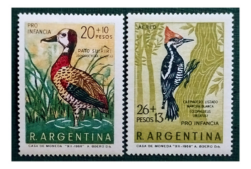 1969 Pro Infancia- Aves Argentinas. Gj 1482/3 Mint