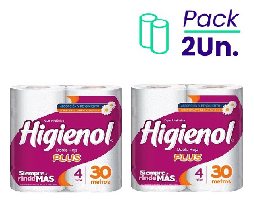 Papel Higienico Doble Hoja Plus 30mt 4 Un Higienol Pack X2