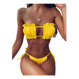 Conjunto De Traje De Baño De Bikini Para Mujer, Plisado Band