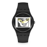 Reloj Swatch Mickey Blanc Sur Noir Para Hombre Mujer Color De La Malla Negro Color Del Bisel Negro Color Del Fondo Negro