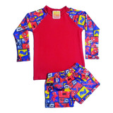 Conjunto Proteção Infantil Barato Sunga+ Camisa Uv 50 Praia