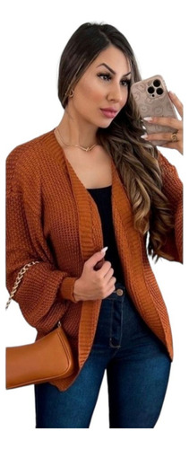 Blusa De Frio Kimono Cardigan De Tricô Lã Manga Bufante Larg