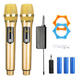 Universal Micrófono Inalámbrico Profesional Karaoke Kit 2pcs Color Oro