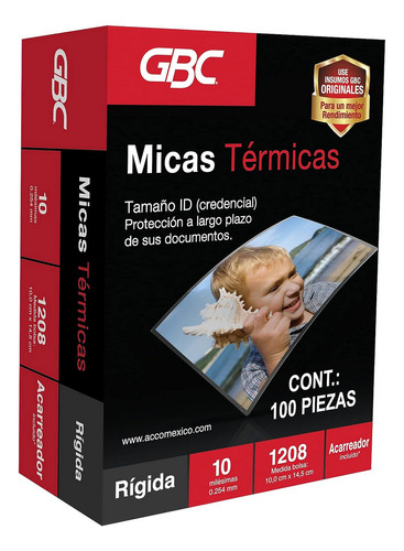 Mica Térmica Gbc 1208 Para Enmicar 10x14.5 Cm 10mil. 100pzs