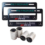 Set 2 Portaplacas Universal Mercedes Benz + 4 Tapones Aire 